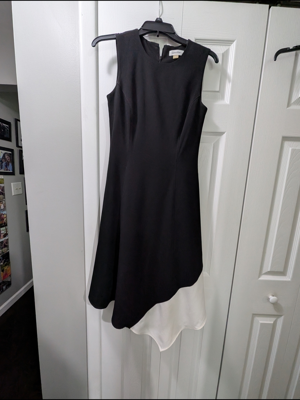 Calvin Klein Black and White Asymmetrical Hem Dress